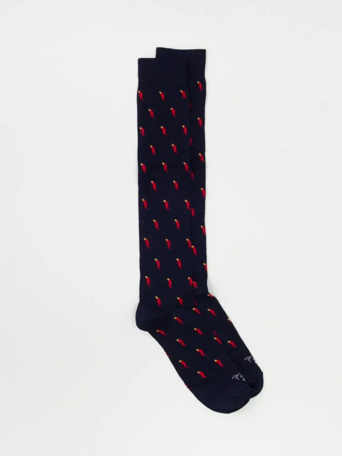 Long Socks with Pattern / Blue